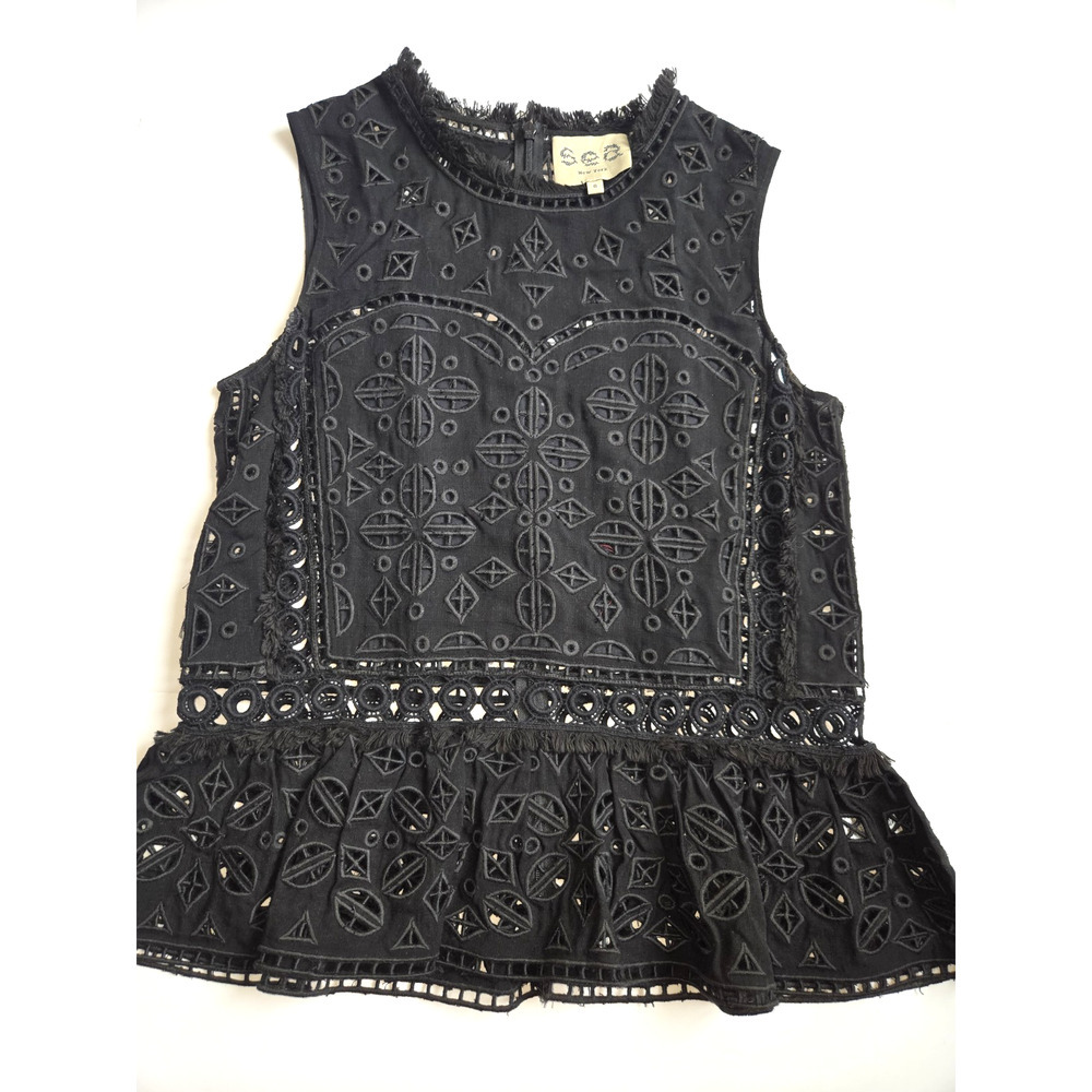 Sea New York Eyelet and Lace Sleeveless Top‎ Black Peplum Style Women’s Size 0